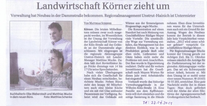 Pressemitteilung Umzug RAG & Landwirtschaft Körner_TA 29.07.2011